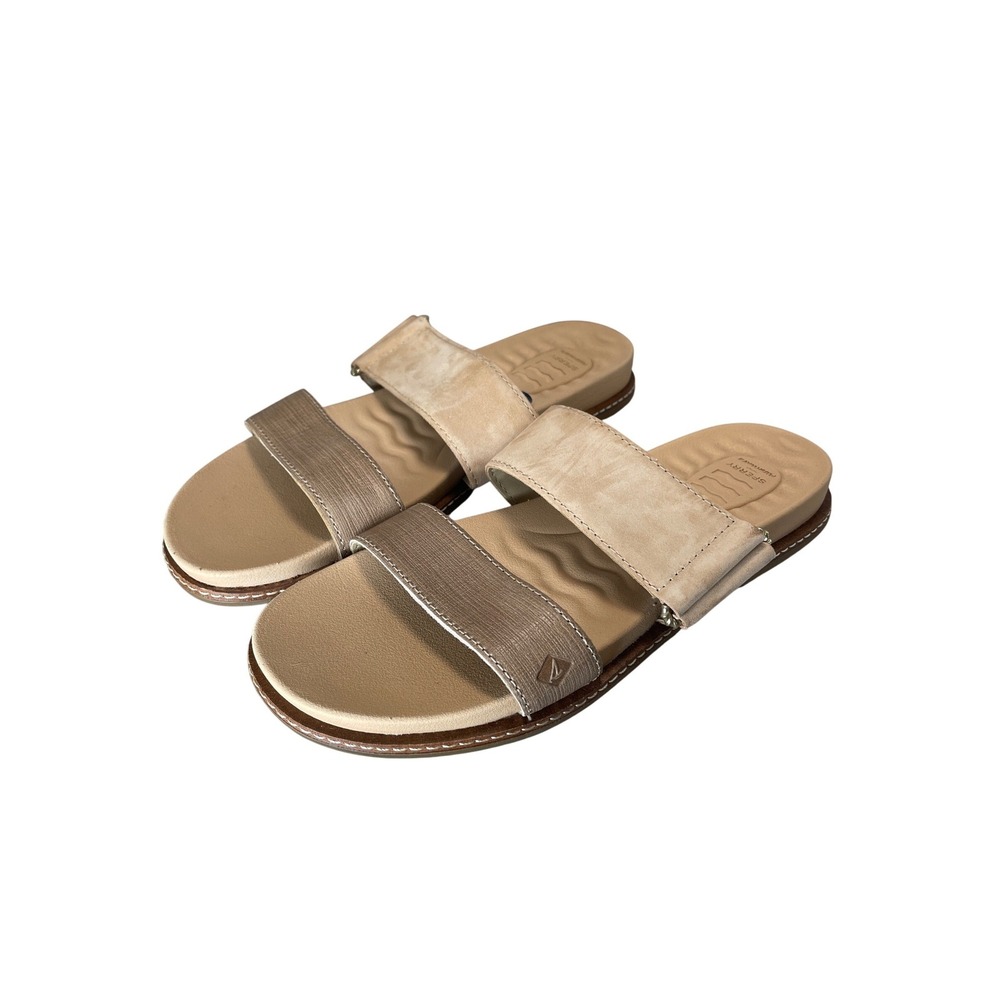 Sperry Top-Sider Plushwave Tan Leather Slide Sandals STS87358 Womens 7.5M